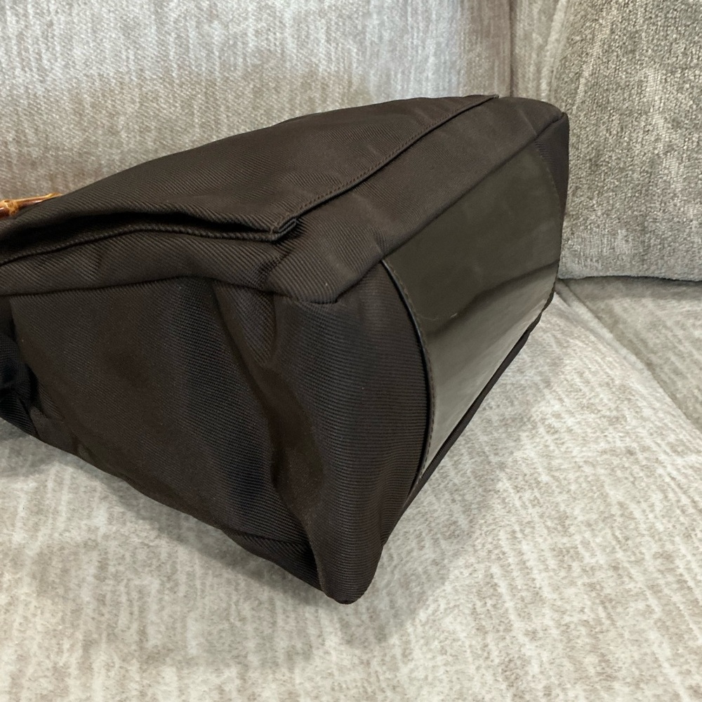 ✨💎GUCCI💎✨Dark Brown Vintage Canvas Two Way Bag with Bamboo Top Handle - Picture 3 of 13